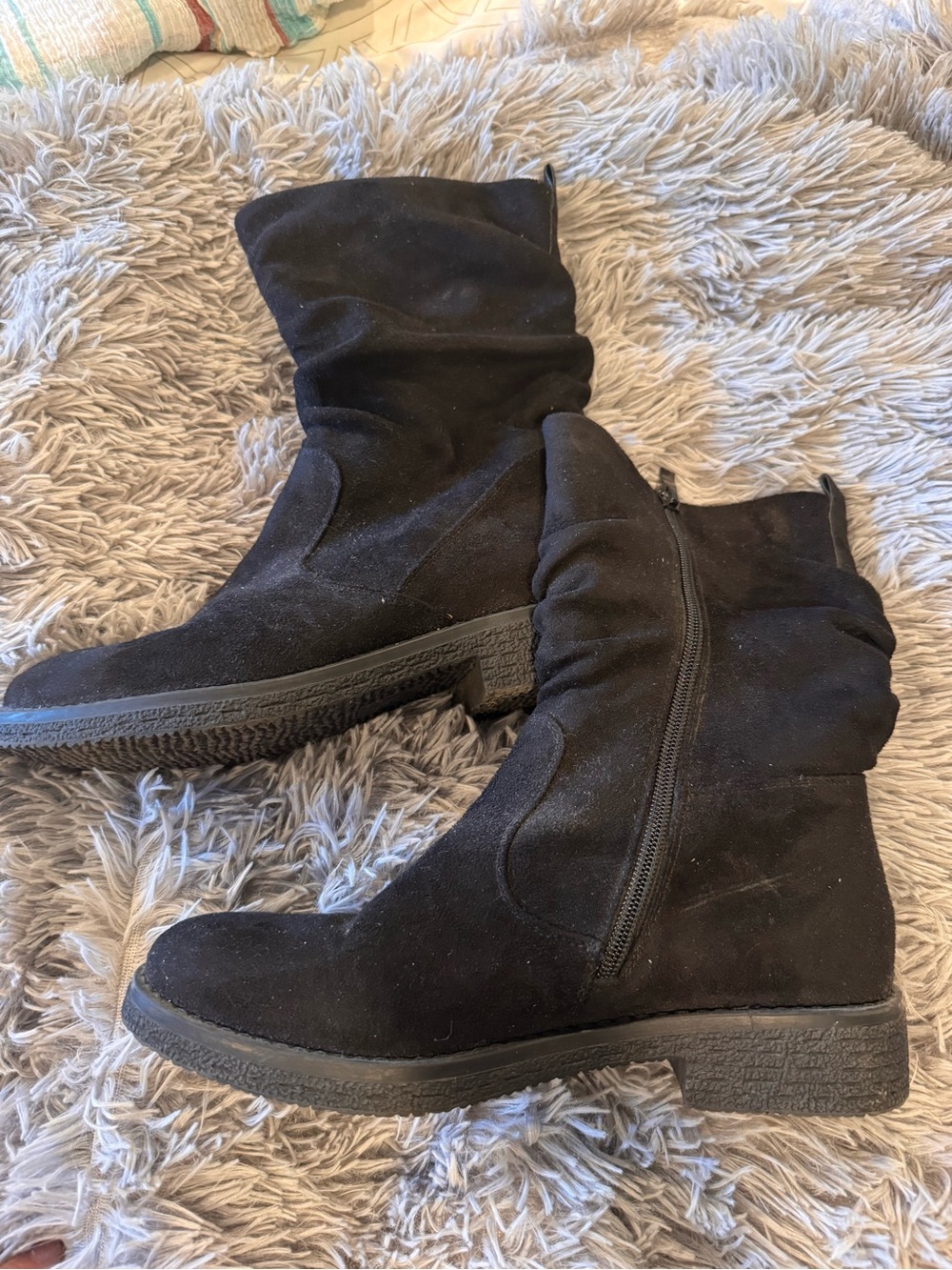 Dream Pairs Black Suede-Look Mid-Calf Ankle Boots with Side Zip